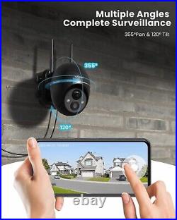 2PCS 360° Solar Security Camera Outdoor 2K Battery Powered, PTZ WiFi CCTV Camera