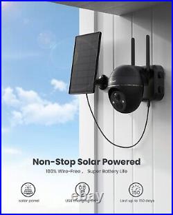 2PCS 360° Solar Security Camera Outdoor 2K Battery Powered, PTZ WiFi CCTV Camera