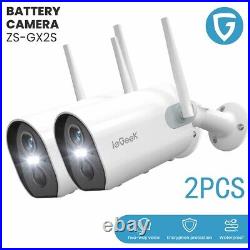 2PCS ieGeek Outdoor 2K Wireless Security Camera WiFi Home Battery CCTV Systems