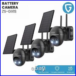 3PCS 360° Solar Security Camera Outdoor 2K Battery Powered, PTZ WiFi CCTV Camera