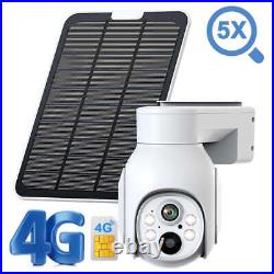 4G LTE Solar Powered Security Camera Outdoor PTZ Wireless 3MP Color Night Vision