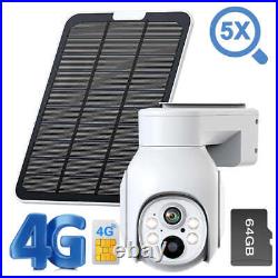 4G Solar Powered Security Camera Outdoor PTZ Wireless Color Night Vision 64GB