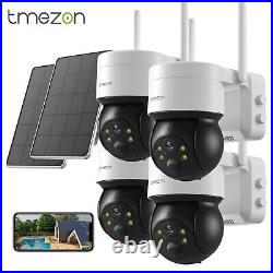4PCS TMEZON Wireless Security Solar/Battery Camera WiFi 360° PTZ HD Outdoor