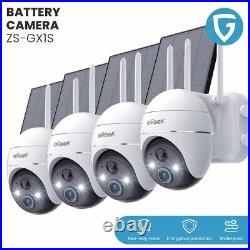 4PCS ieGeek 360° PTZ Solar Security Camera 2K Wireless WiFI Home CCTV System UK