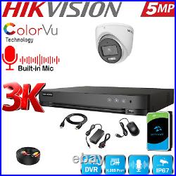 5MP CCTV SECURITY HIKVISION 3K ColorVu Home SYSTEM AUDIO MIC CAMERA Outdoor KIT