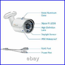 5MP HD POE Security IP Camera CCTV System NVR Recorder Outdoor Audio IP66 IR 1TB