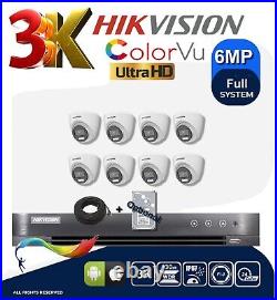 6mp Hikvision Cctv 4/8/16 Ch Acusense Dvr 3k Ds-2ce72kf3t Colorvu Camera System