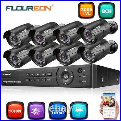 8CH 1080P DVR 4/8x 3000TVL Outdoor 2MP IR Night CCTV Security Camera System HDD