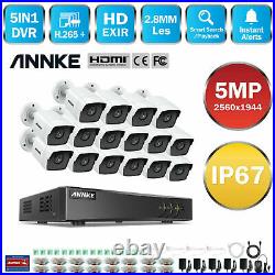 ANNKE 16CH H. 265 DVR Home 5MP HD Security CCTV Camera System IP67 Bullet Outdoor