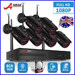 ANRAN 1080P Security Camera System Wireless 8CH Outdoor WiFi 1/2TB CCTV 4/6/8Pcs