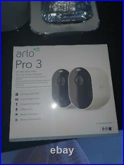 ARLO Pro 3 2K WiFi Security Camera System 2 Cameras, White, Brand New