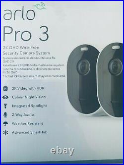 Arlo Pro 3 2k WiFi Security Camera System 2 Cameras White