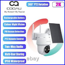 COOAU 2K Outdoor Solar Security Camera 360° PTZ Wireless Home Battery WiFi CCTV