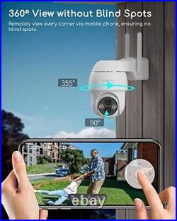 COOAU 2K Outdoor Solar Security Camera 360° PTZ Wireless Home Battery WiFi CCTV