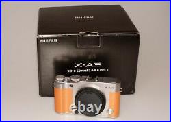 Fujifilm Fuji X-A3 digital mirrorless camera body in camel (tan colour)