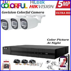 HIKVISION 5MP COLORVU CCTV SYSTEM UHD DVR 24/7 COLORVu OUTDOOR BULLET CAMERA KIT