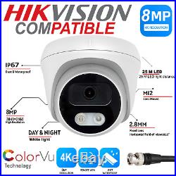 Hikvision 4K 8MP COLORVU CCTV Home Audio CAMERA SYSTEM 4CH DVR +2TB HDD IP67 KIT