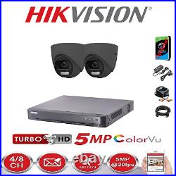 Hikvision CCTV 5MP DVR, ColorVu Dome Camera Grey DS-2CE72HFT-F28 IP67 Bundle KIT