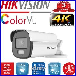 Hikvision Cctv System 8mp Colorvu Bullet Camera Ds-2ce10uf3t-e 4k Poc Dvr Kit Uk