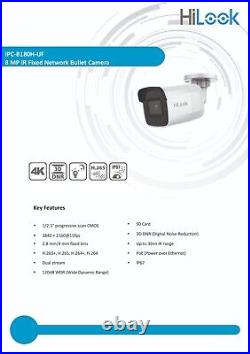 Hilook By Hikvision 8mp 4k Ip Network Bullet Hd Camera Built In MIC Ipc-b180h-uf