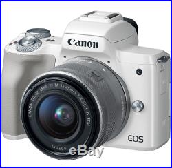 New Canon EOS M50 Digital Camera 15-45mm IS STM Lens White Color