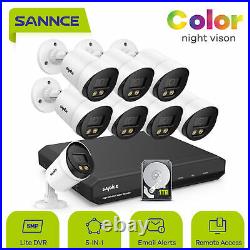 SANNCE 1080p 3000TVL Full Color Home Security Camera System 5MP-N H. 264+ DVR 1TB