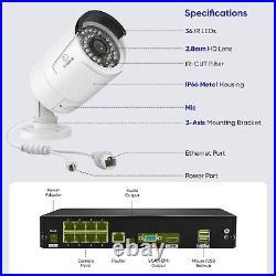 SANNCE 4K 2-Way Audio CCTV System 8MP 10CH POE Video NVR IP Camera Face Snapshot