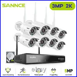SANNCE 8CH 3MP Audio IP WiFi Home Security Wireless CCTV Camera System Outdoor