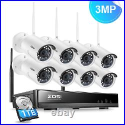 ZOSI 3MP Security CCTV Camera System With 1TB HDD NVR Home Wireless Outdoor IR