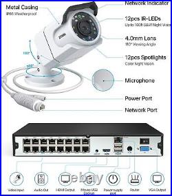 ZOSI 4K POE CCTV System 8MP IP Camera 16CH NVR Kit 3TB HDD Audio Recording UHD