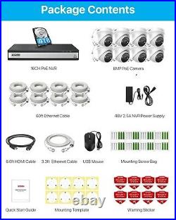 ZOSI 4K UHD POE CCTV System 16CH NVR 8MP Security IP Camera 2-Way Audio ColorVu