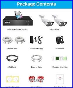 ZOSI 5MP POE CCTV Camera System NVR with Hard Drive Outdoor ColorVu AI Detection