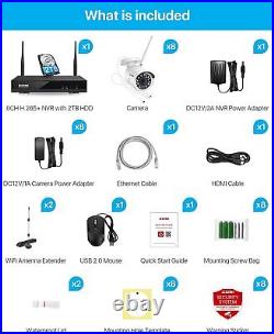 ZOSI 8CH 2K Wireless CCTV WiFi IP Camera 3MP NVR Security System +2TB Hard Drive