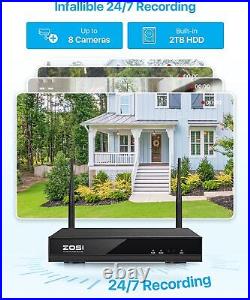 ZOSI 8CH 3MP Wireless CCTV WiFi Camera Security System With 2TB Hard Drive NVR
