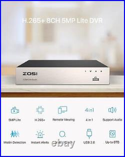 ZOSI 8CH Outdoor CCTV Camera System 5MP Lite H. 265+ 1TB DVR + 4pcs 1080P Cameras