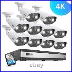 ZOSI 8MP POE CCTV System 10x Camera 2Way Audio 16CH NVR AI Human Detection 4TB