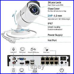ZOSI POE CCTV System 5MP NVR 2TB HDD Smart Home Security IP Camera HDMI Outdoor