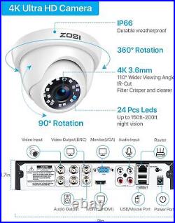 Zosi 4k Cctv System In/outdoor Dvr 4ch 2tb Night Vision Home Camera Security Kit